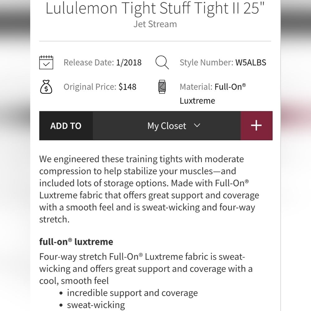 Lululemon Athletica Tight Stuff Tight || Jet Stream Blue 25" Leggings 10 - Picture 5 of 16